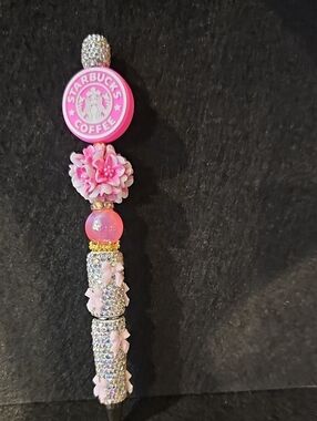 Pink Beaded Pen with Floral Accent